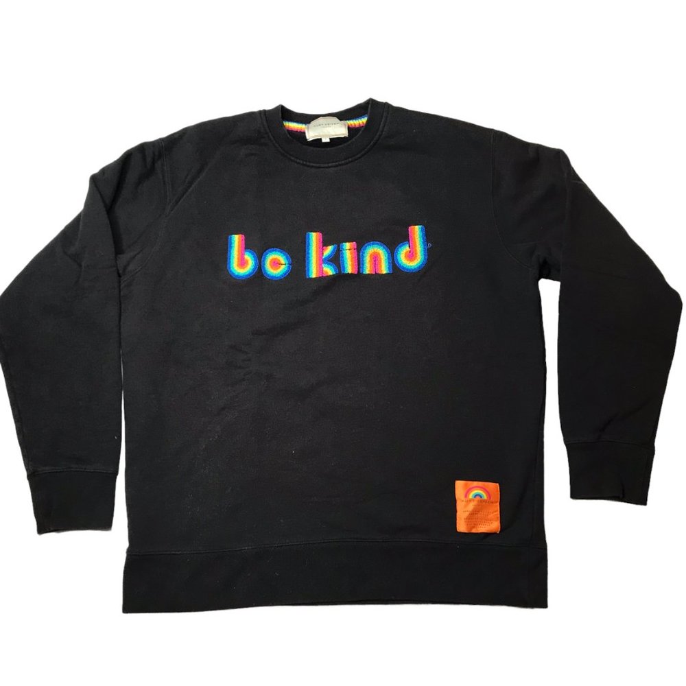 KURT GEIGER Black Crewneck Sweatshirt BE KIND in Rainbow Letters. Size Women's S